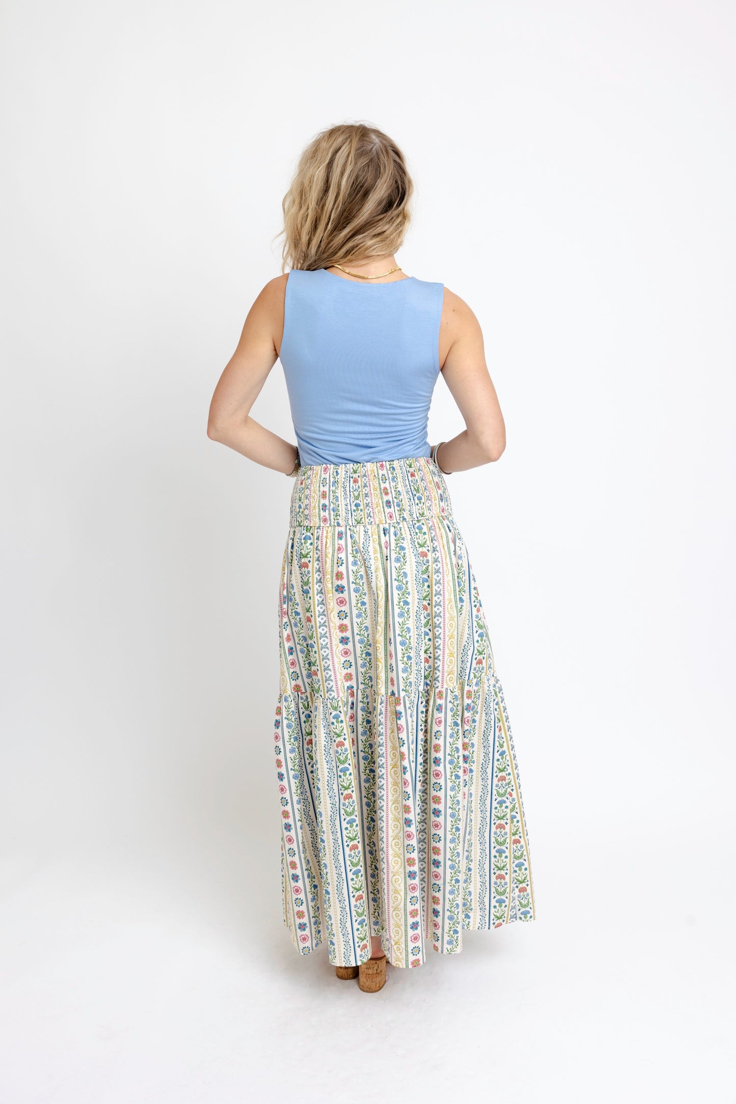 Karlie Smocked Tiered Skirt in French Cottage Floral