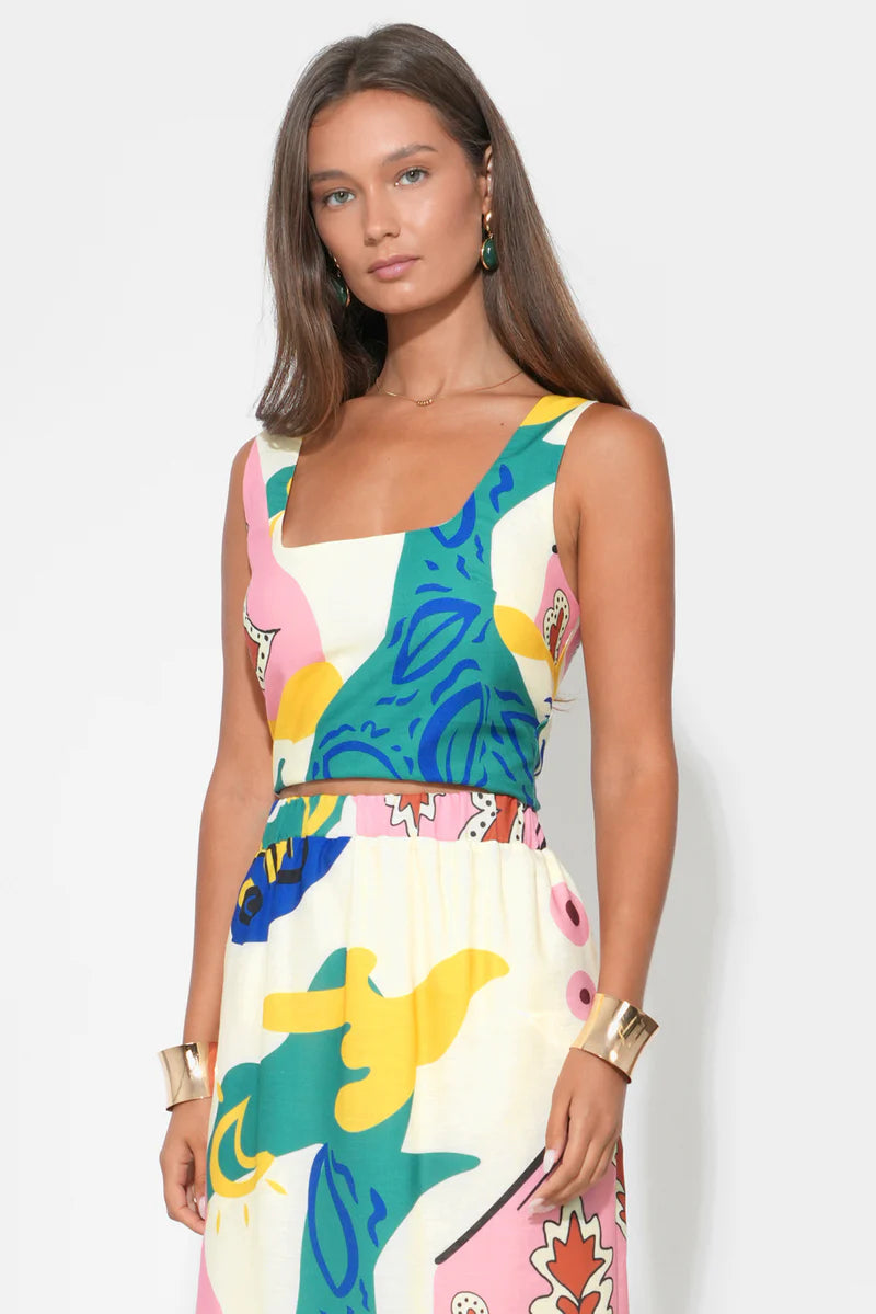 Adelyn Rae Kylie Square Neck Smocked Back Printed Top