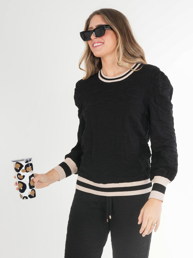 Emily McCarthy Julia Sweater in Black Knit Cheetah