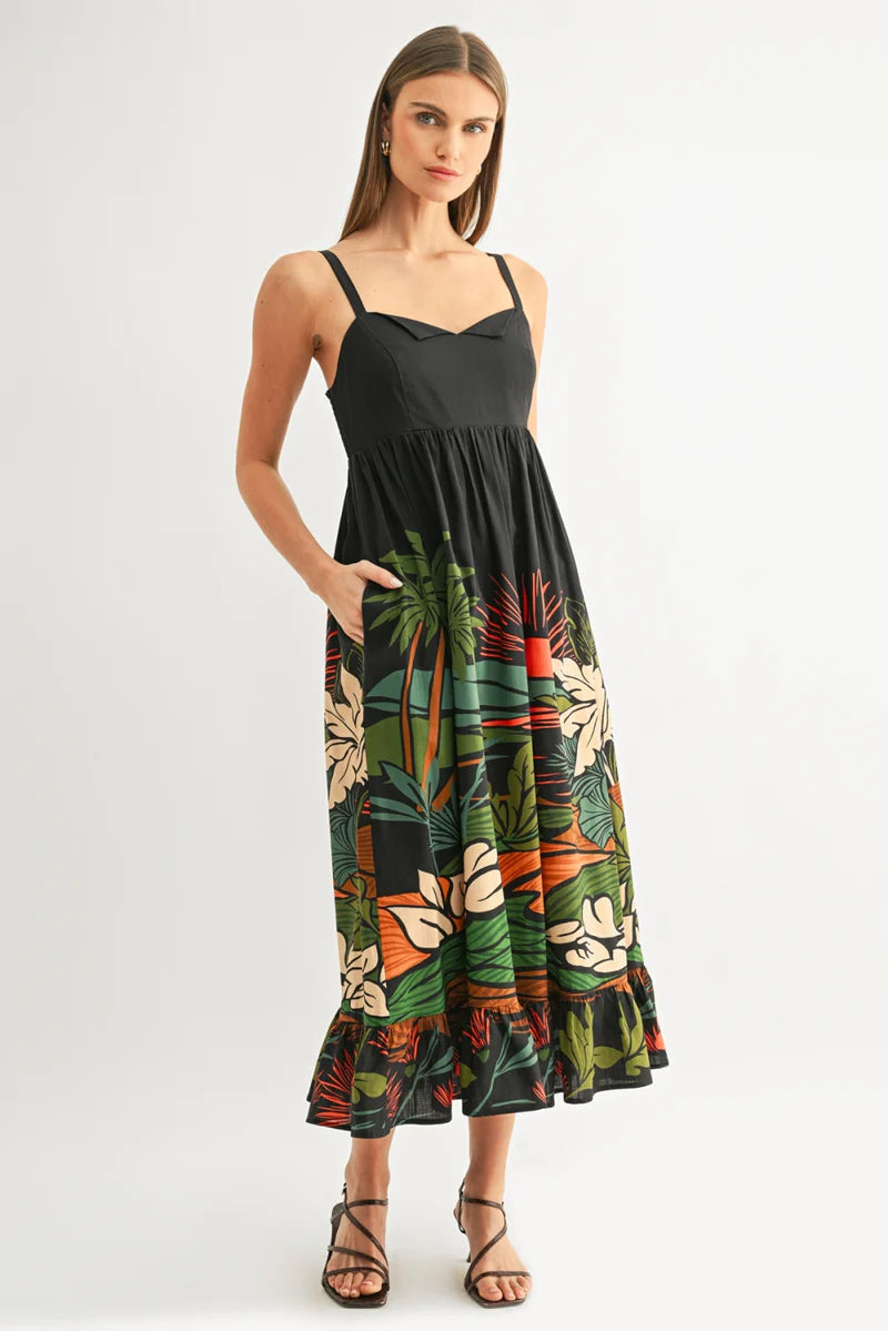 Adelyn Rae Leah Ruffled Babydoll Maxi in Navy
