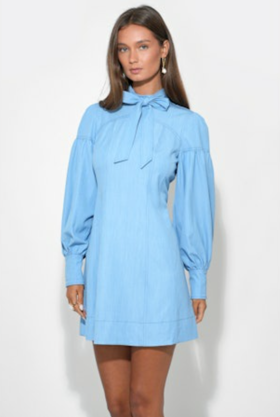 Adelyn Rae Maya Bow Dress in Denim Blue