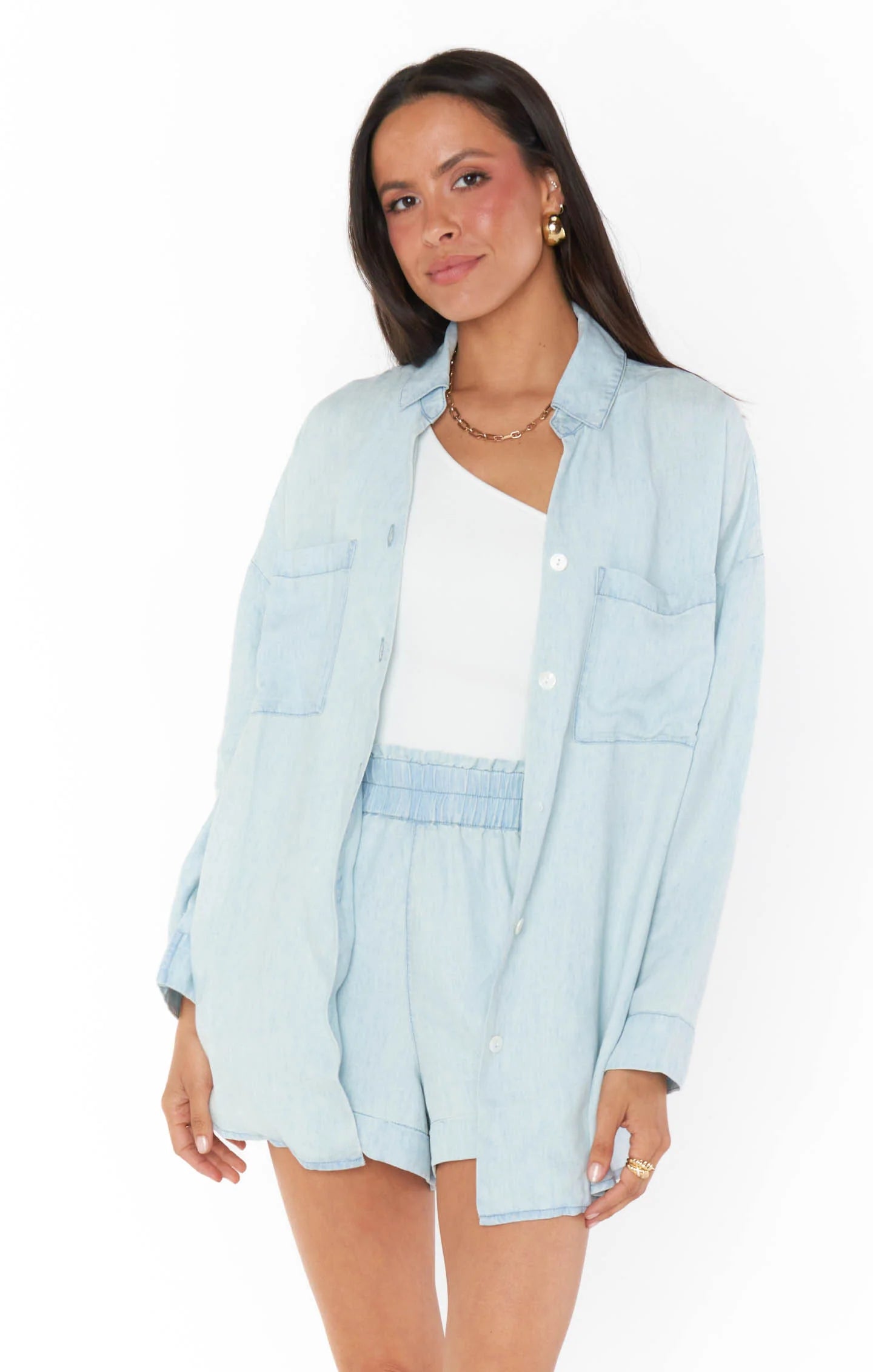 Show Me Your Mumu Weekday Button Up in Light Chambray