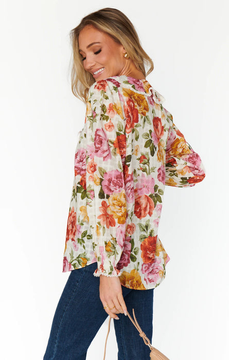 Show Me Your Mumu Lydia Ruffle Top in Ivory Hillside Floral