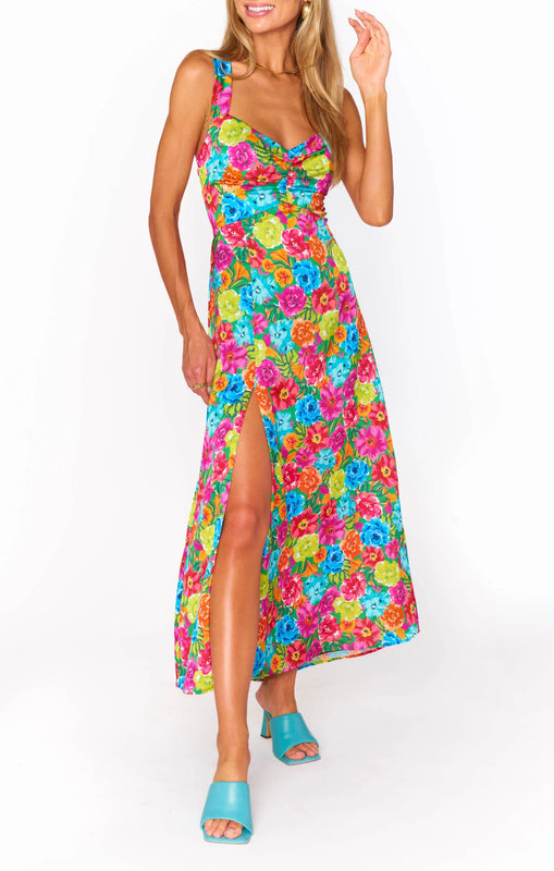 Show Me Your Mumu Mina Midi Dress in Bright Floral Soiree Saint Boutique