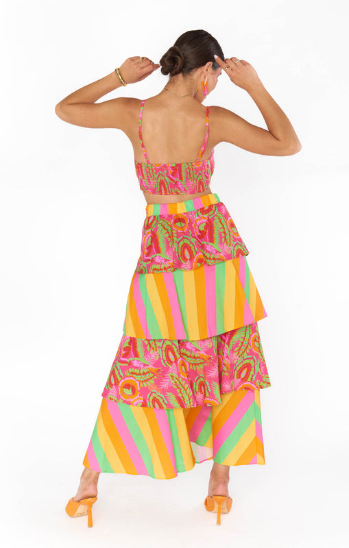 Show Me Your Mumu Full Swing Skirt in Neon Stripe Poplin