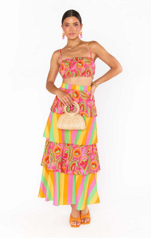 Show Me Your Mumu Full Swing Skirt in Neon Stripe Poplin