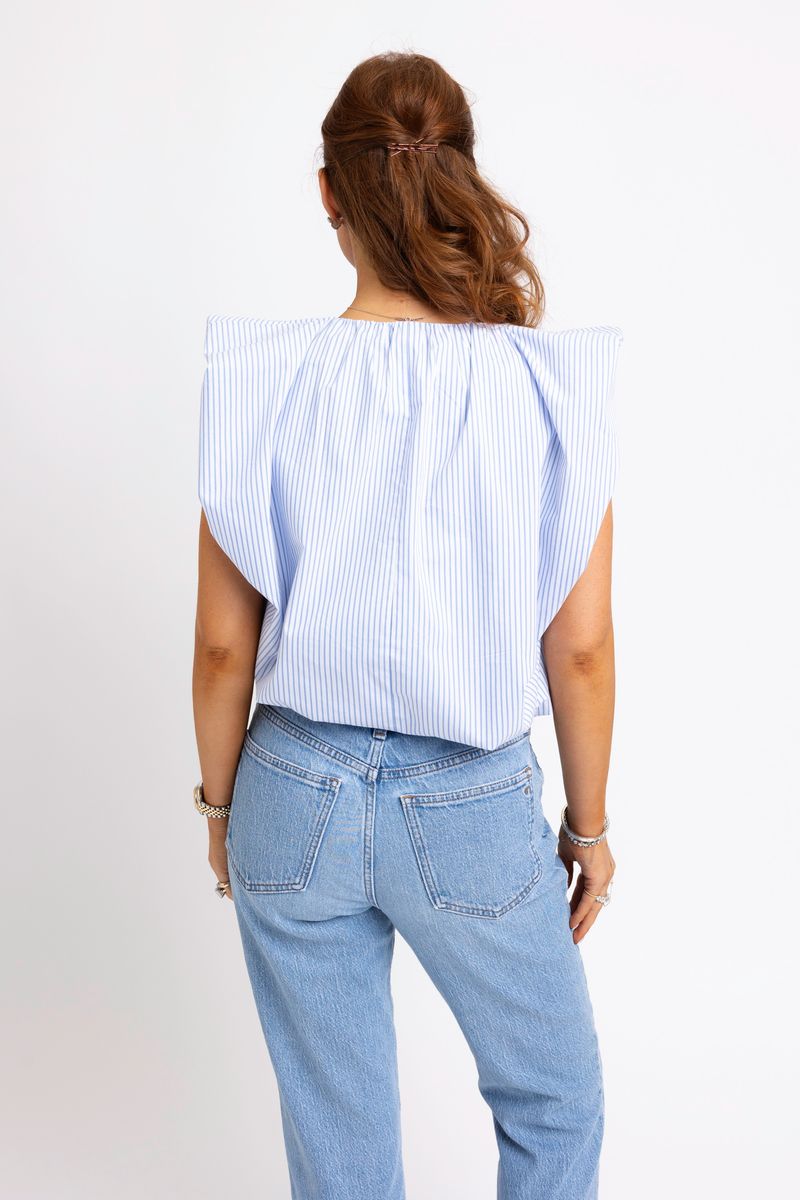Karlie Bubble Top in Blue Checkered Print