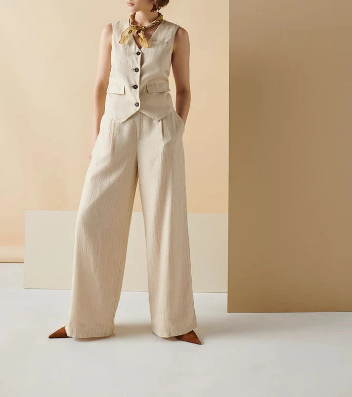 Sanctuary Clothing Pleat Up High Rise Trouser in Vineyard Stripe