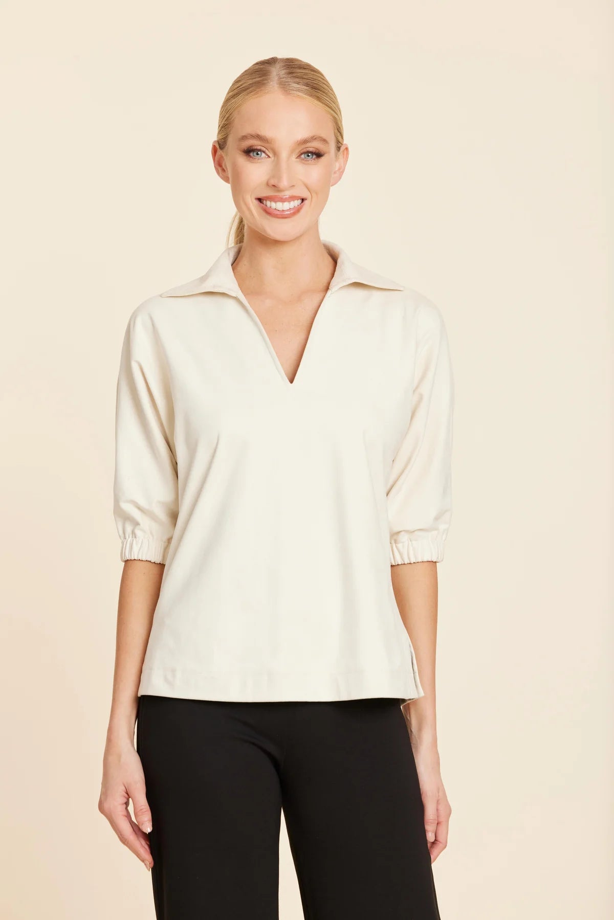 Dolce Cabo Suede V-Neck Top in Beige