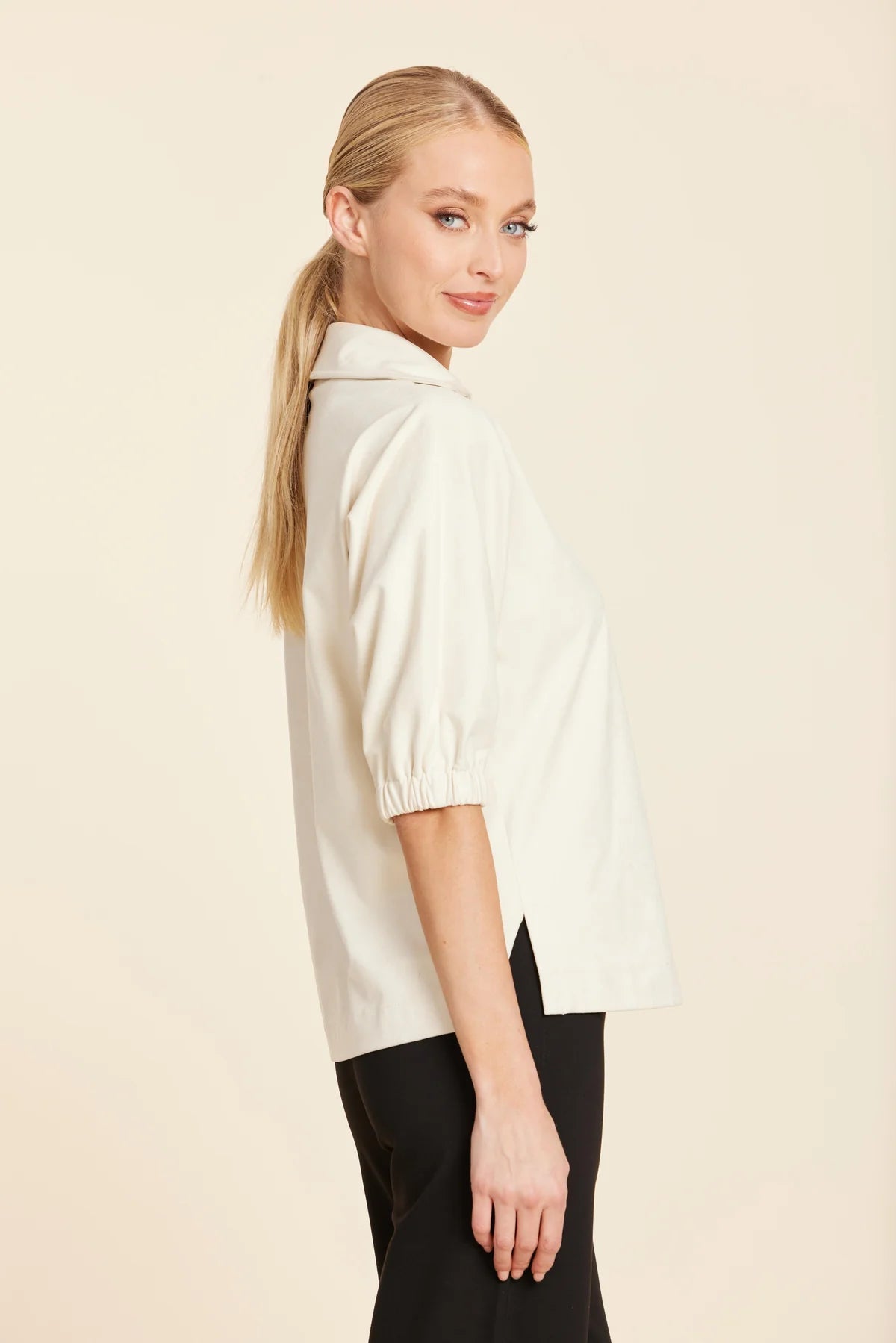 Dolce Cabo Suede V-Neck Top in Beige