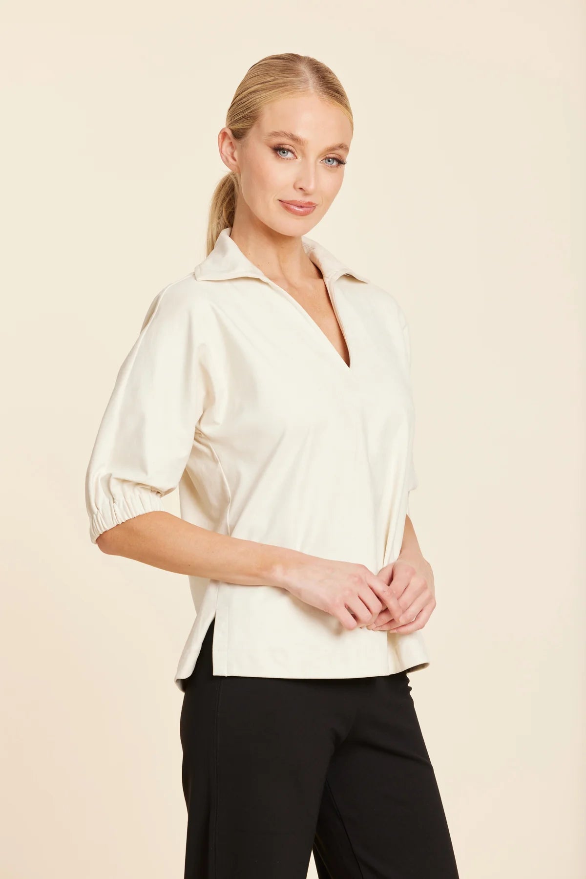 Dolce Cabo Suede V-Neck Top in Beige