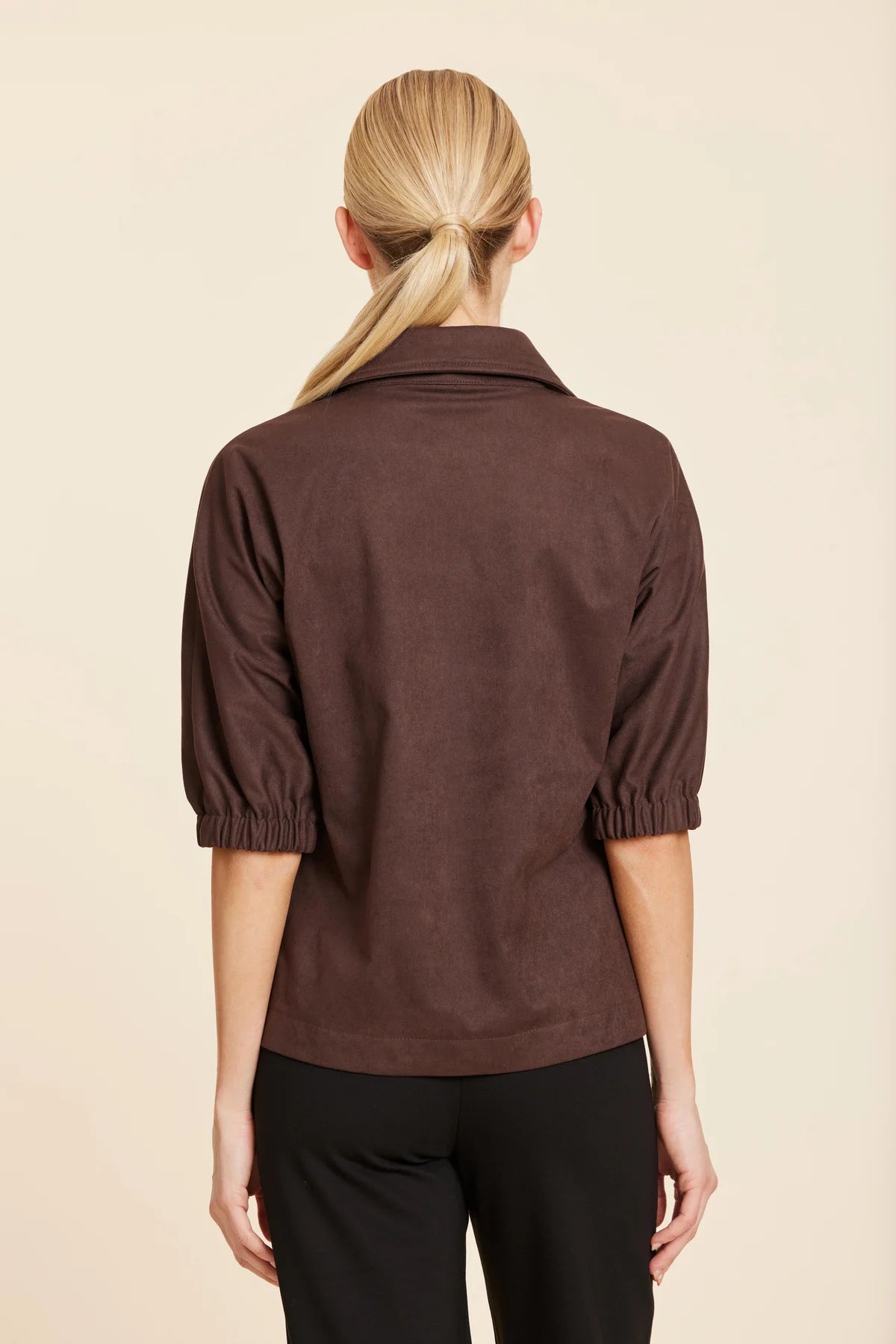 Dolce Cabo Suede V-Neck Top in Brown