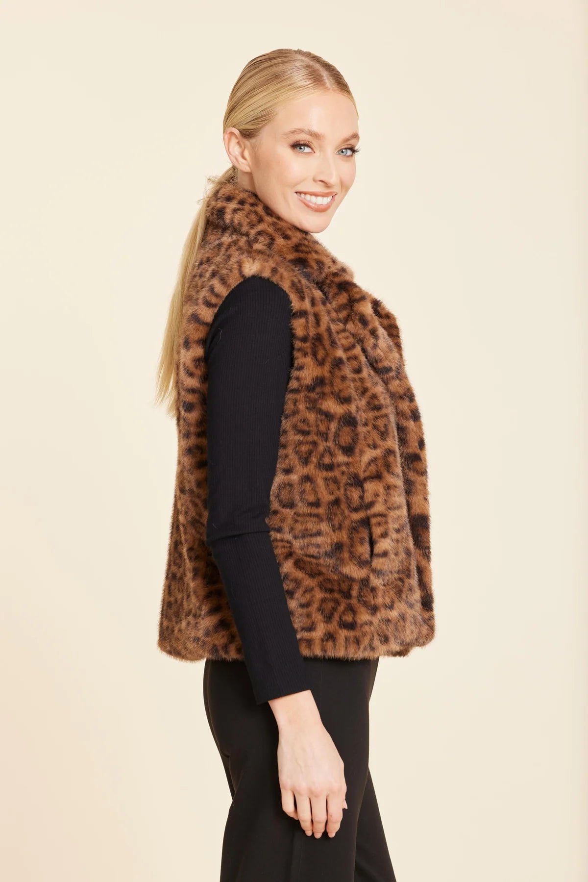 Dolce Cabo Leopard Plush Faux Fur Vest