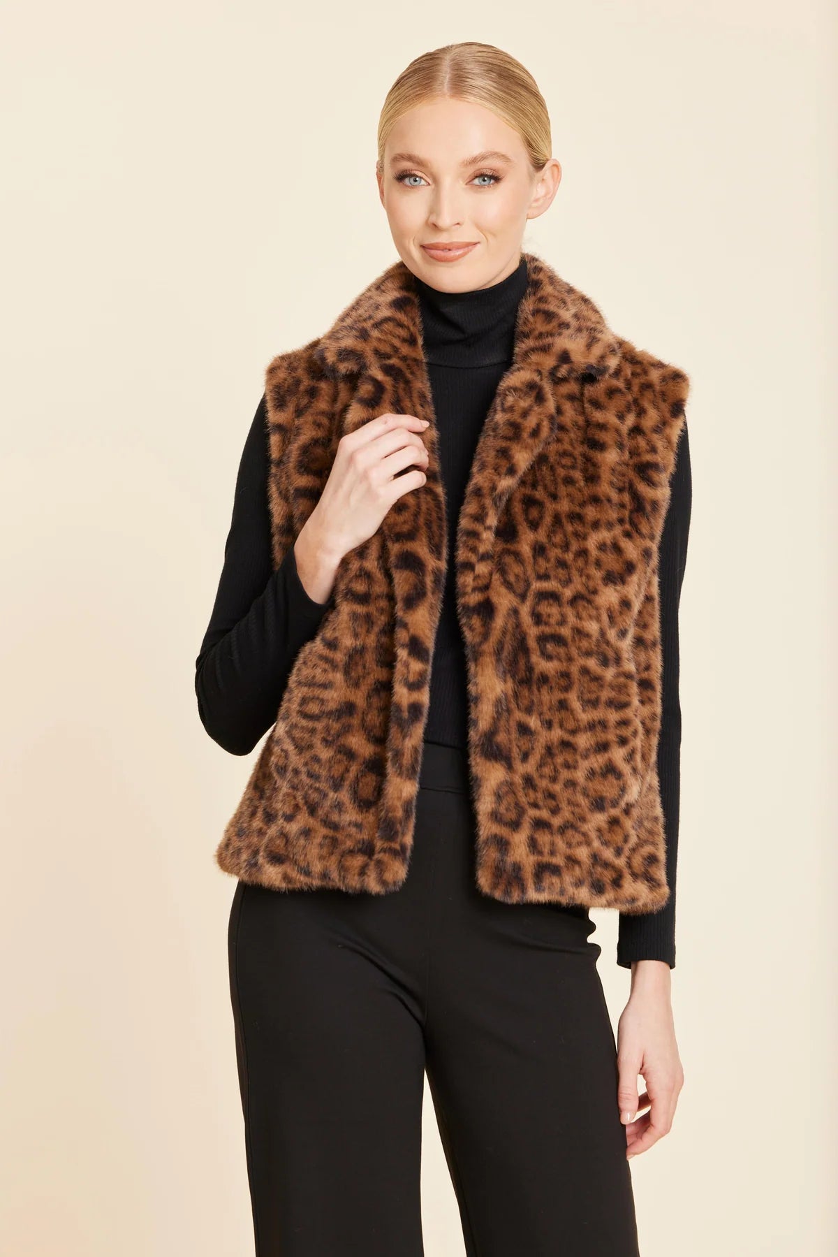 Dolce Cabo Leopard Plush Faux Fur Vest