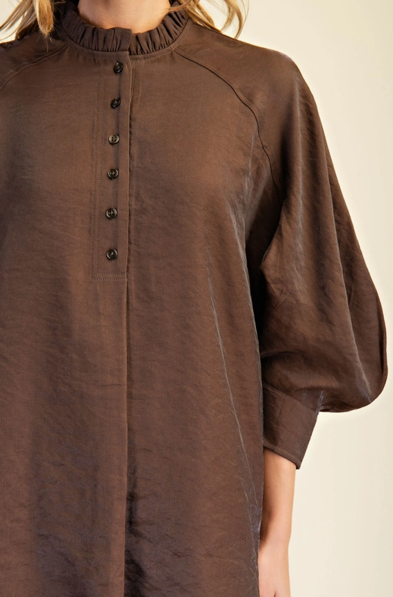 Puff Sleeve Sheen Top in Espresso