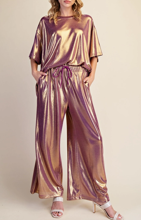 Lurex Wide Leg Pants in Purple