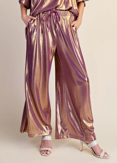 Lurex Wide Leg Pants in Purple