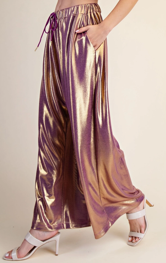 Lurex Wide Leg Pants in Purple