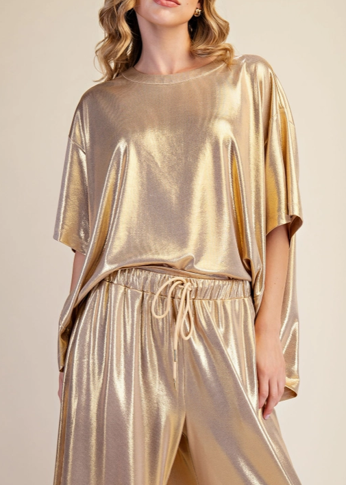 Oversized Lurex Blouse in Champagne
