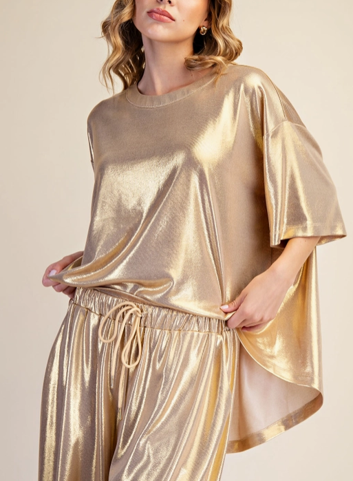 Oversized Lurex Blouse in Champagne