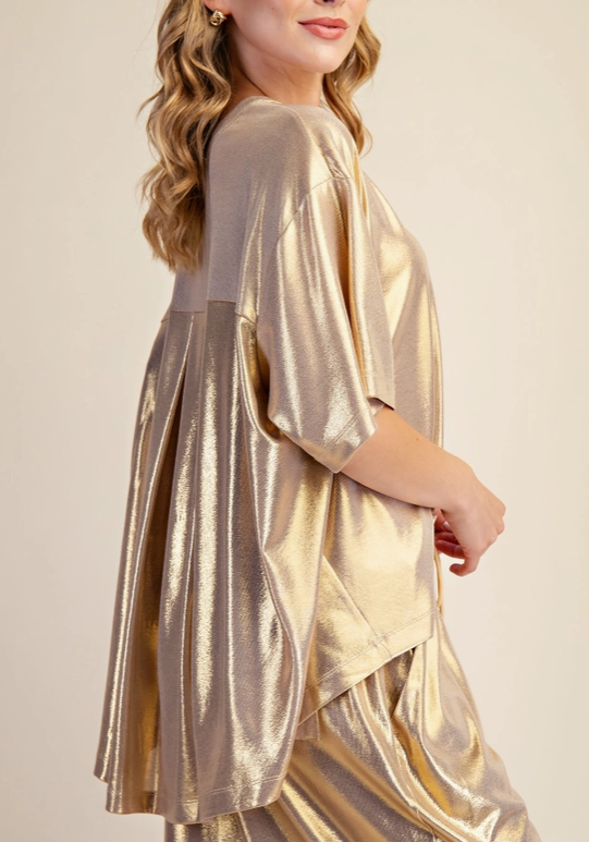 Oversized Lurex Blouse in Champagne