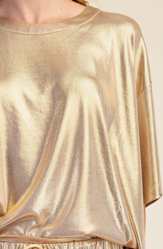 Oversized Lurex Blouse in Champagne