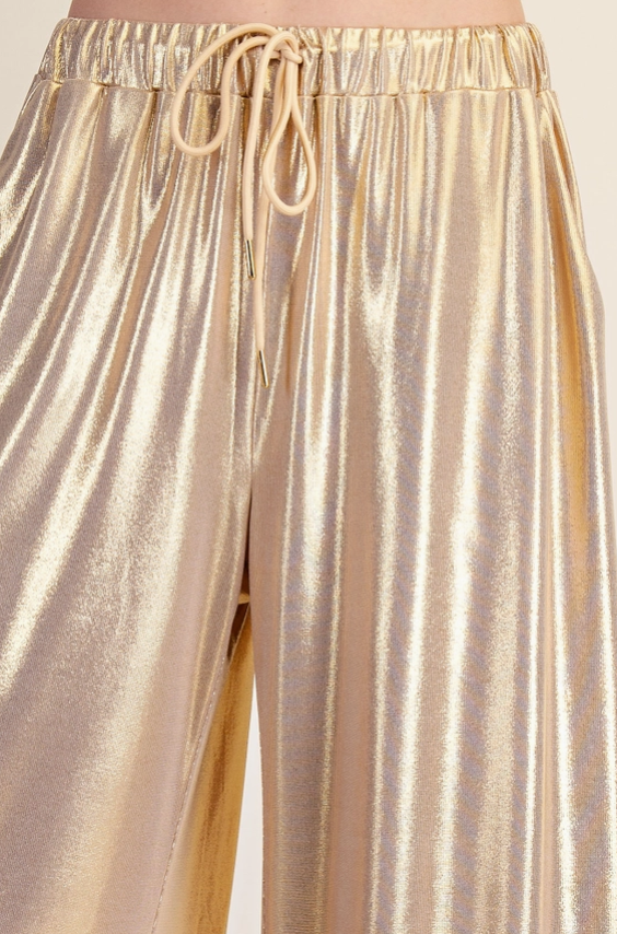 Lurex Wide Leg Pants in Champagne