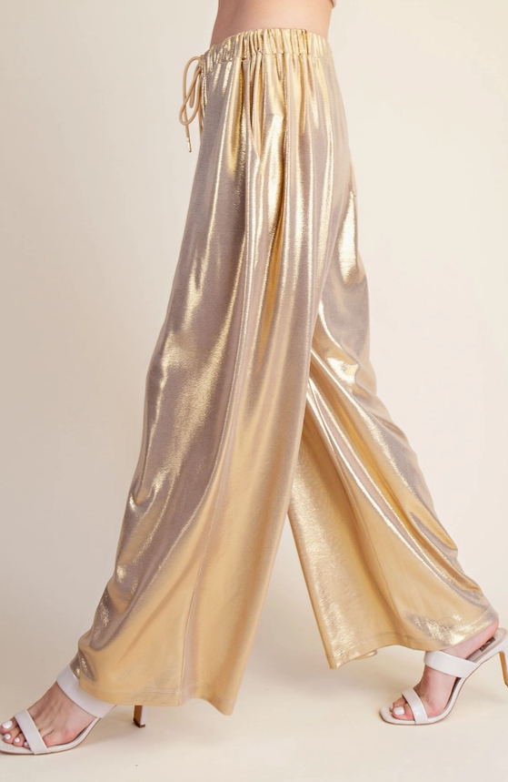 Lurex Wide Leg Pants in Champagne