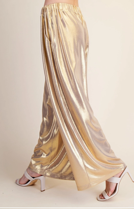 Lurex Wide Leg Pants in Champagne