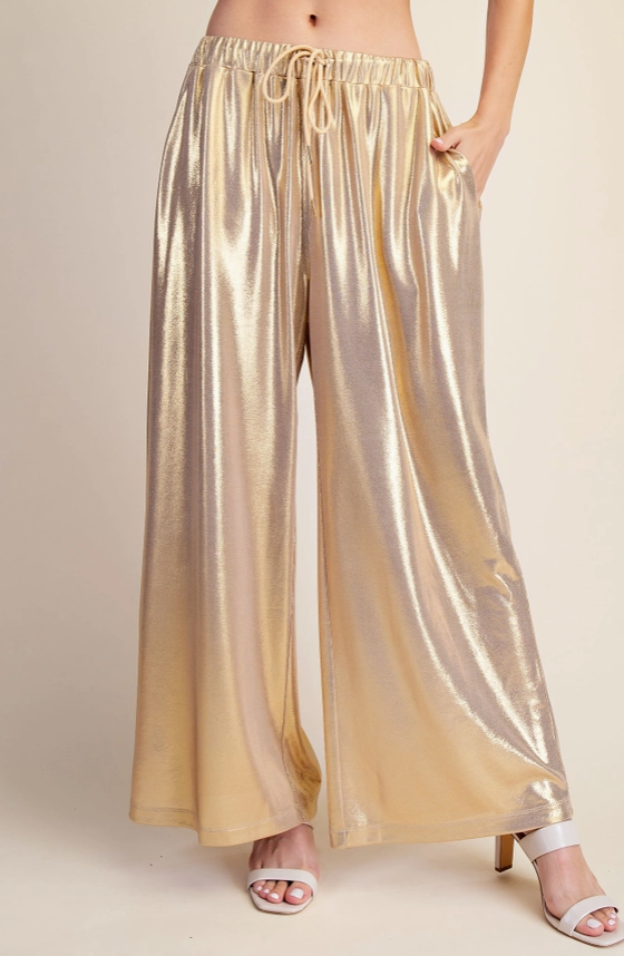 Lurex Wide Leg Pants in Champagne