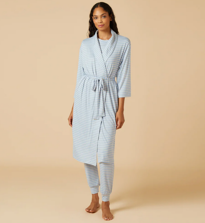 Softies Dream Shawl Robe in Sky Blue Stripe