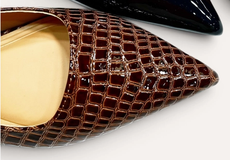 Pointed Toe Adjustable Slingback Flat in Brown Crocodile