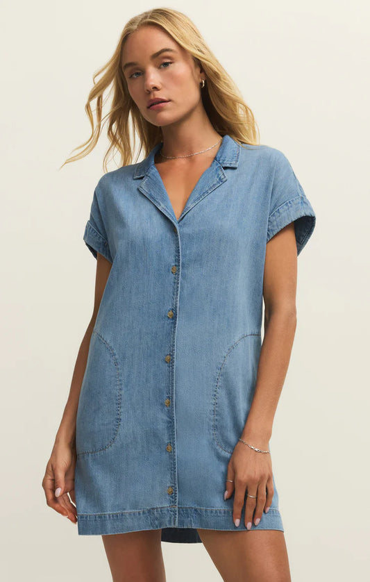 Z Supply Napa Denim Mini Dress in Shoreline
