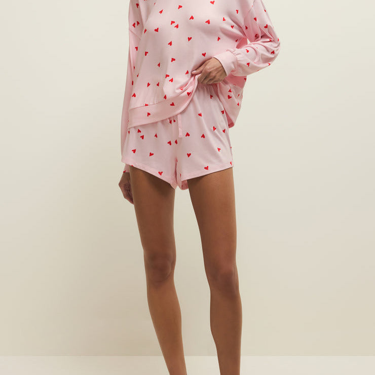 Z Supply Love First Heart Shorts in Pink Marshmellow