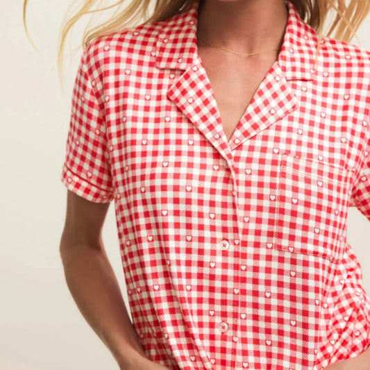 Z Supply Gingham PJ Top in Kiss Me Red
