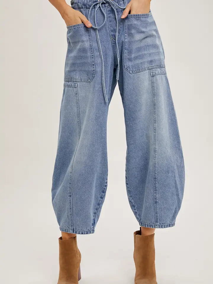 Drawstring Barrel Jeans