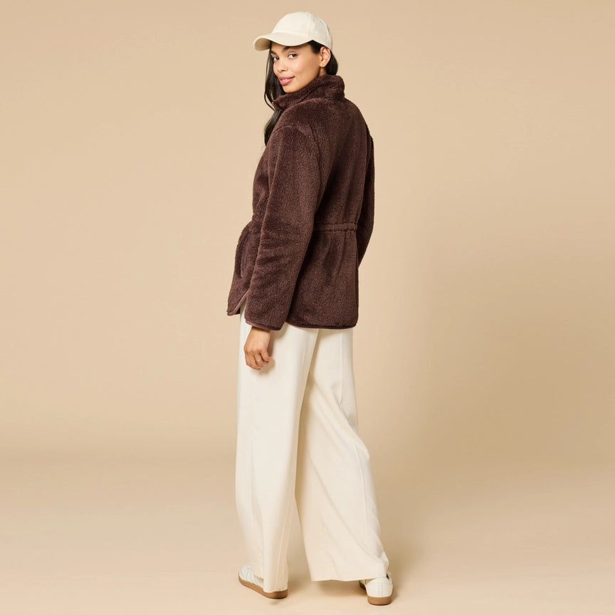 Softies Soft Plush Double Zip Jacket in Espresso