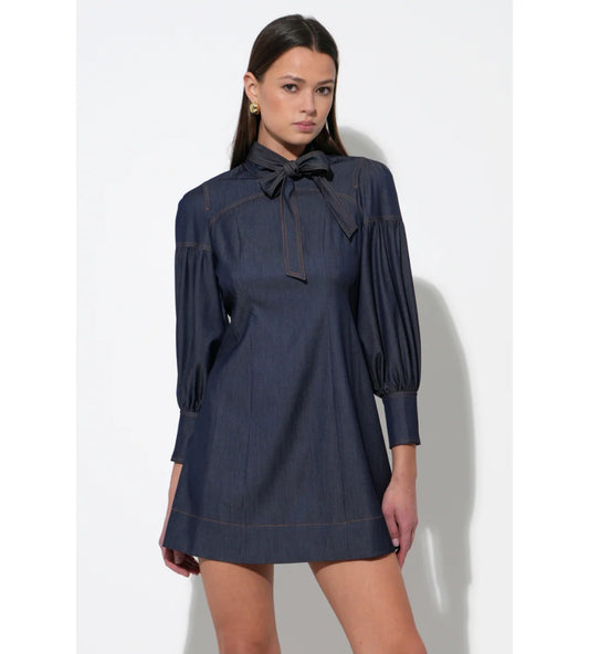 Adelyn Rae Lilith Denim Tie Dress in Dark Denim Blue