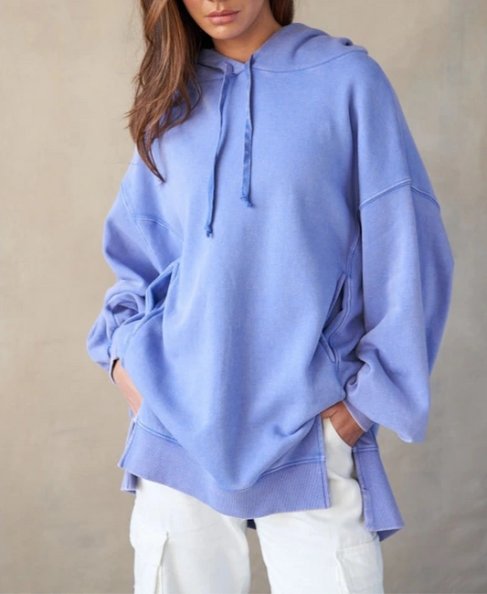 Oversized Side Slit Hoodie in Periwinkle