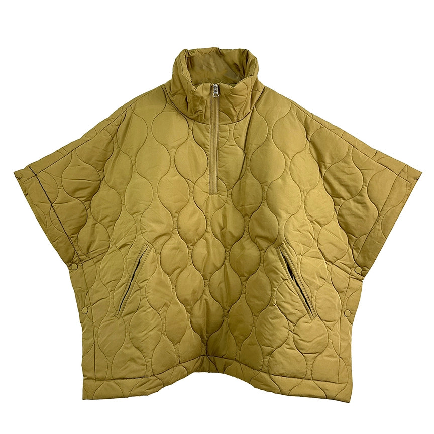 Oversized Quilted Half Zip Poncho in Chartreuse