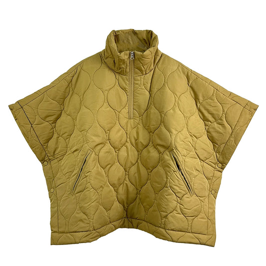 Oversized Quilted Half Zip Poncho in Chartreuse