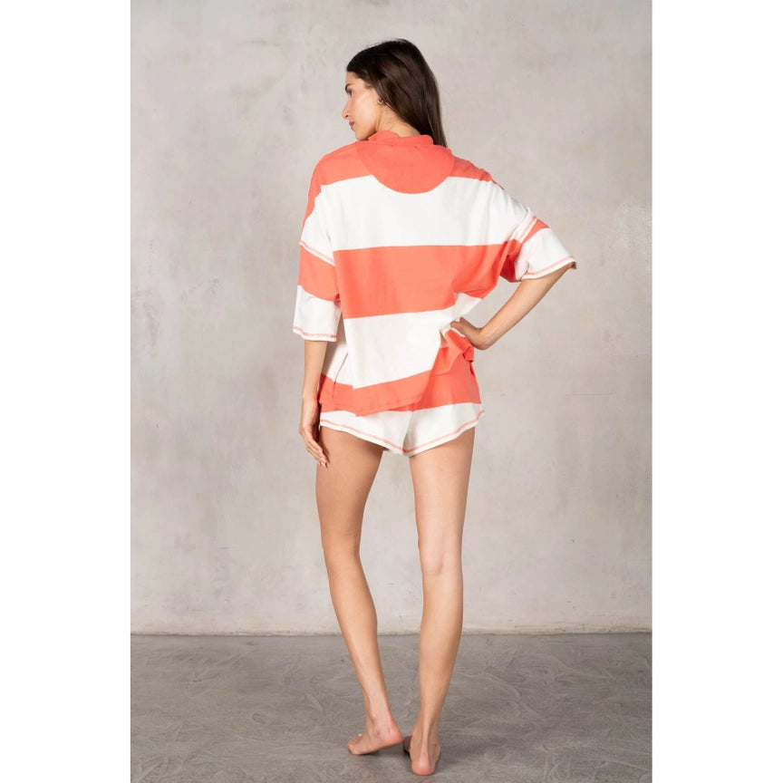Zip Front Rugby Set in Coral Stripe