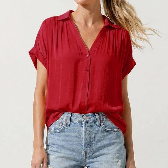 Silky Buttonfront Blouse in Red