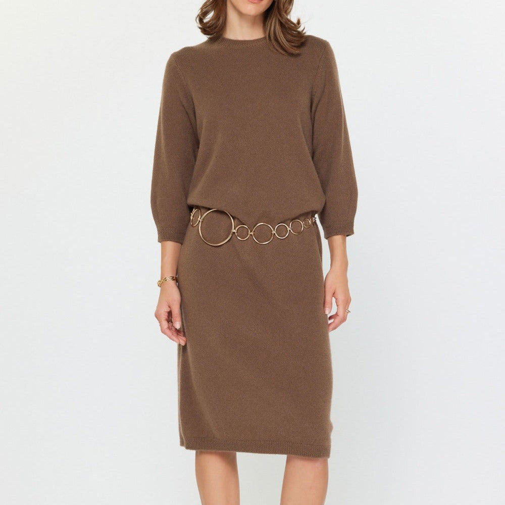 3/4 Sleeve Midi Sweater Dress in Brown