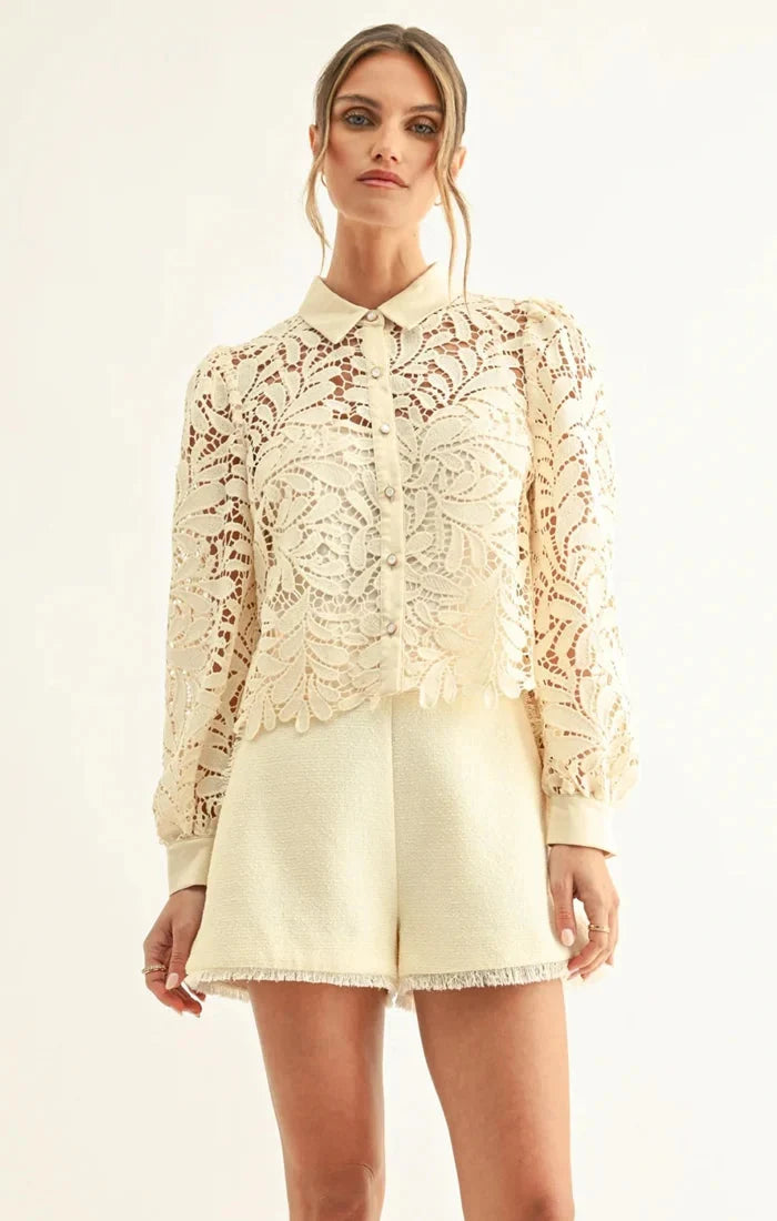Adelyn Rae Diora Lace Buttondown in Ivory