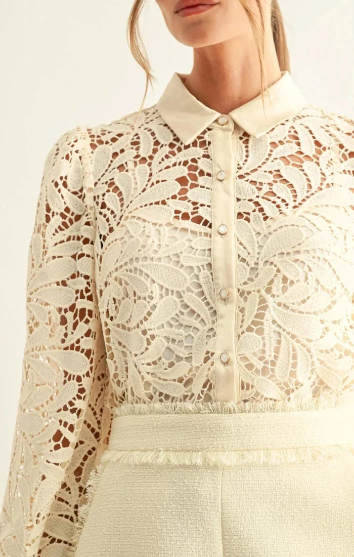 Adelyn Rae Diora Lace Buttondown in Ivory