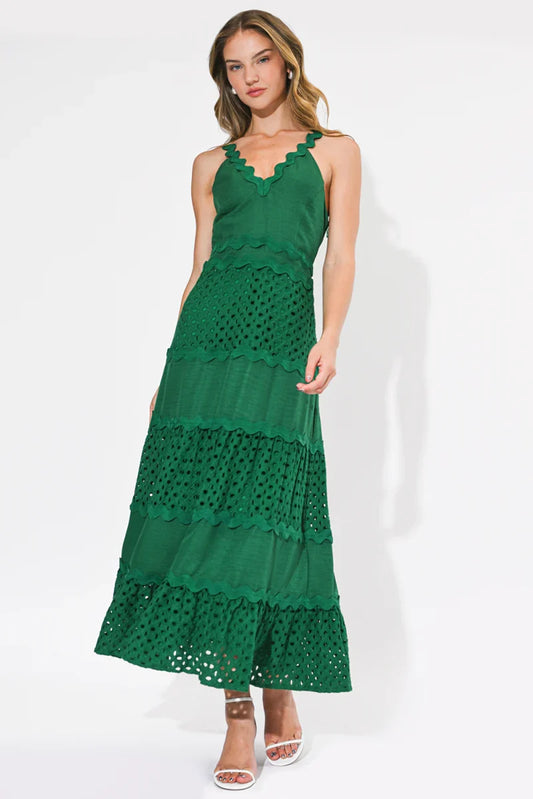 Adelyn Rae Emma Mixed Media Maxi Dress in Green