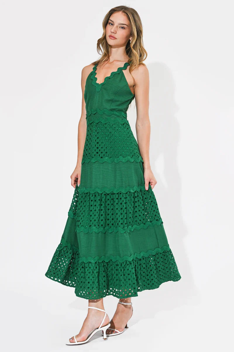 Adelyn Rae Emma Mixed Media Maxi Dress in Green