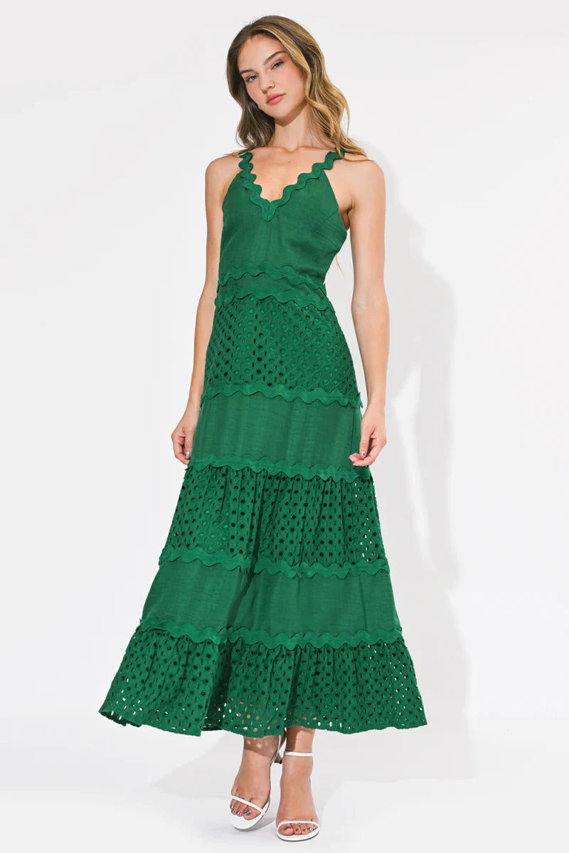 Adelyn Rae Emma Mixed Media Maxi Dress in Green