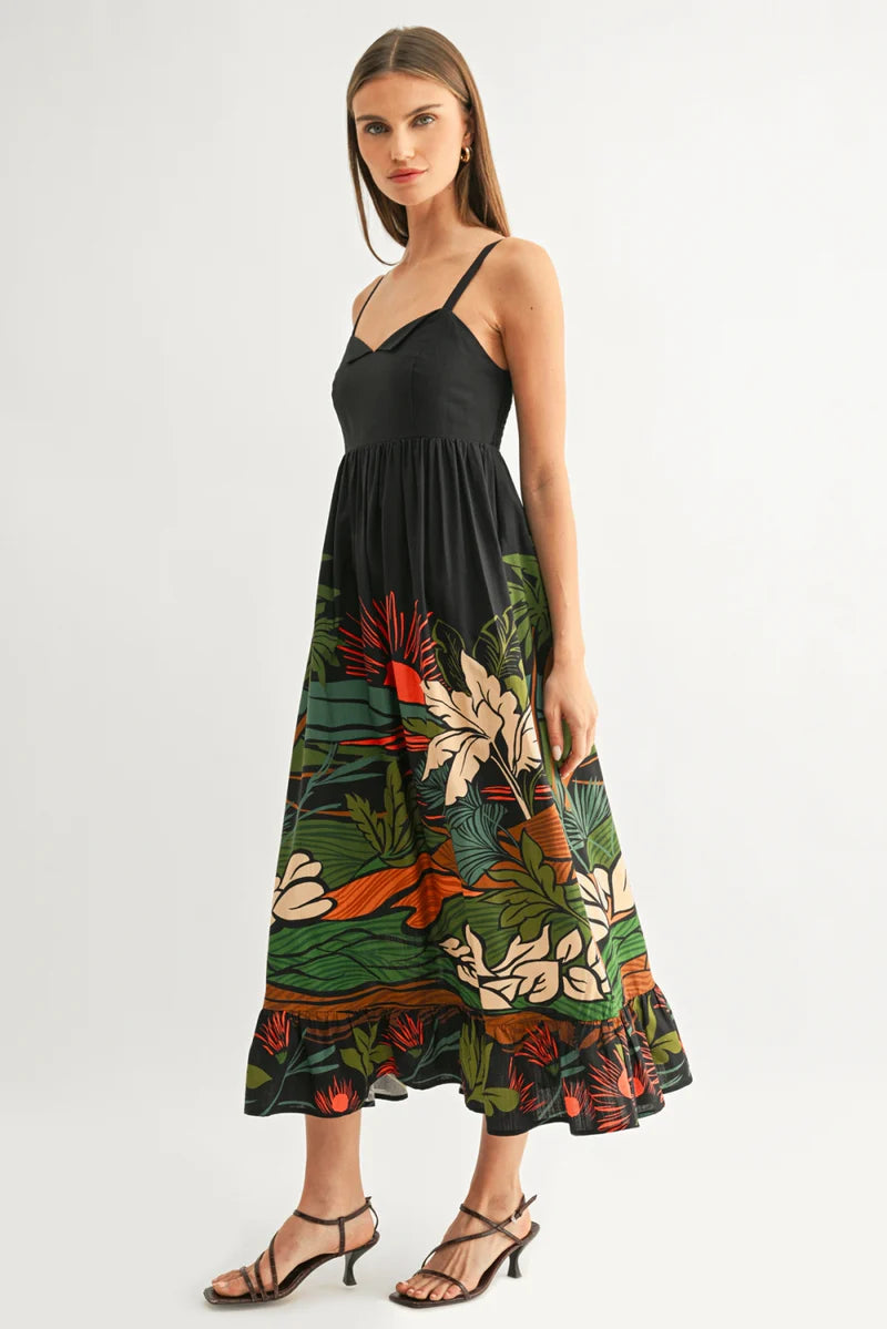 Adelyn Rae Leah Ruffled Babydoll Maxi in Navy